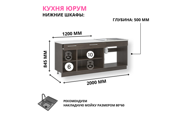 Кухонный гарнитур "Юрум" 2,0м со столешницей